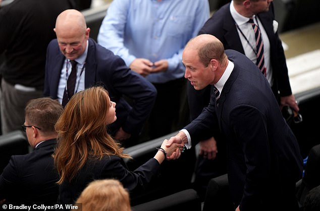 Princess Josephine greeted the Prince of Wales with a handshake and exuded confidence as the two exchanged a few words.