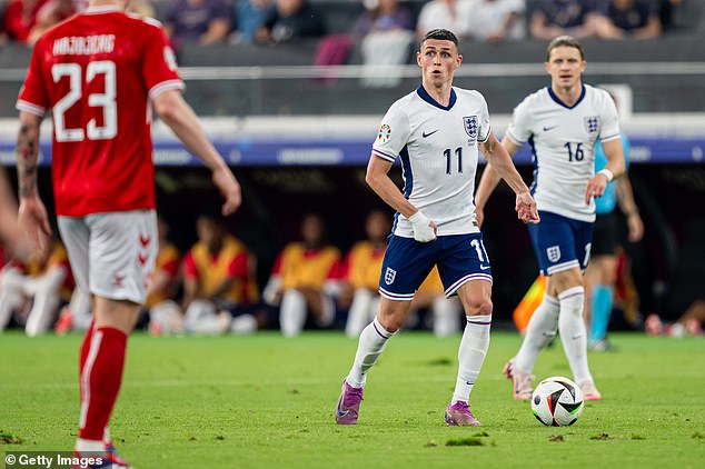 Phil Foden (centre) had good moments but again looked uncomfortable on the left wing