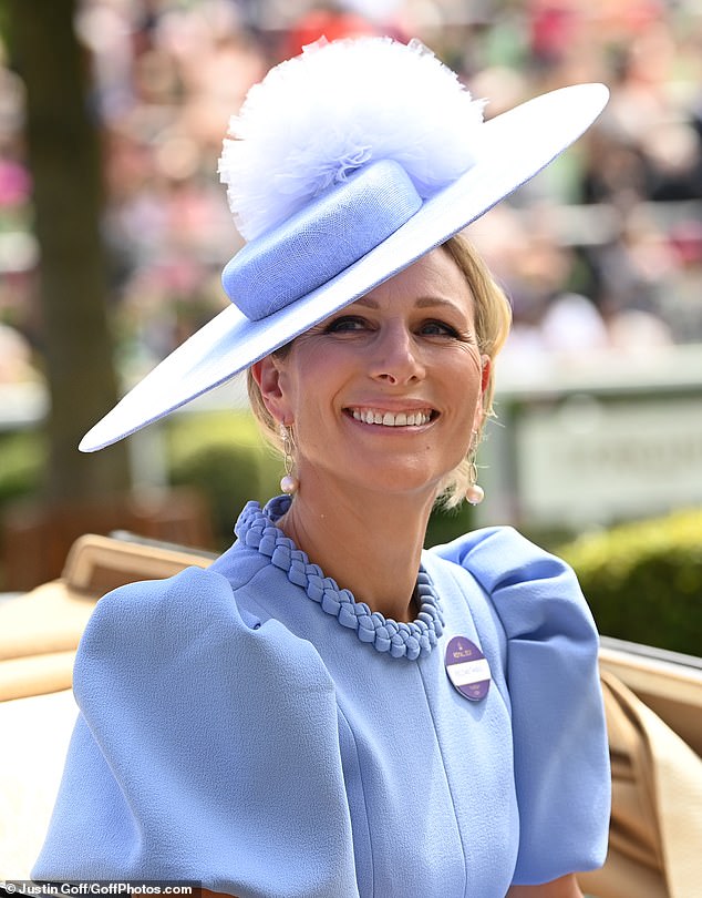 The king's niece, 43, was beaming as she arrived for her third day at the races in Berkshire.