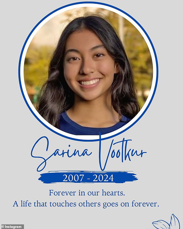 Her school posted this tribute to Sarina on Thursday after she was identified.