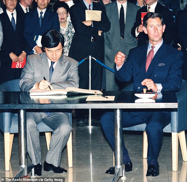 Then-Crown Prince Naruhito and Prince Charles attend the opening ceremony of the Japan Festival at the Victoria & Albert Museum in 1991.