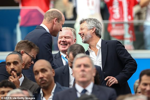 William and Frederick shook hands with beaming faces at the Euros on Thursday. The two have changed a lot since they became godparents to Greek royalty 25 years ago.