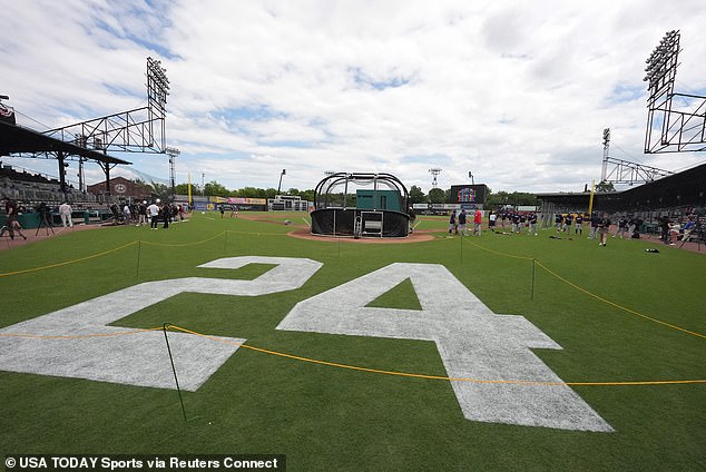 The field was painted with Mays' number 24 in honor of the legendary baseball player.