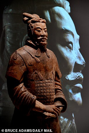 Above, an exhibition of artefacts from the first Chinese emperor Qin Shi Huang and terracotta warriors at the World Museum in Liverpool, Merseyside in the UK.