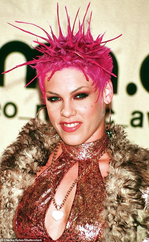 As her stage name suggests, pop star Pink has sported a number of pink hairstyles over the years (seen in 2000).