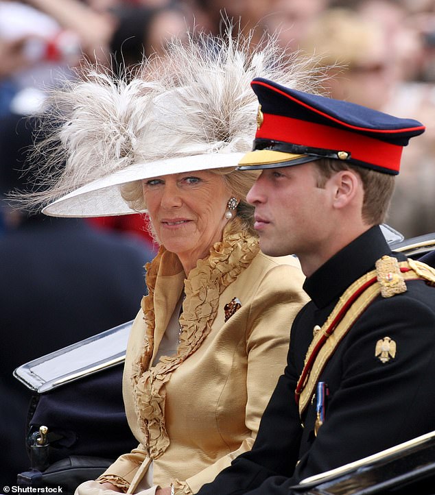 The then Duchess of Cornwall and Prince William arrive at Trooping the Color in 2007