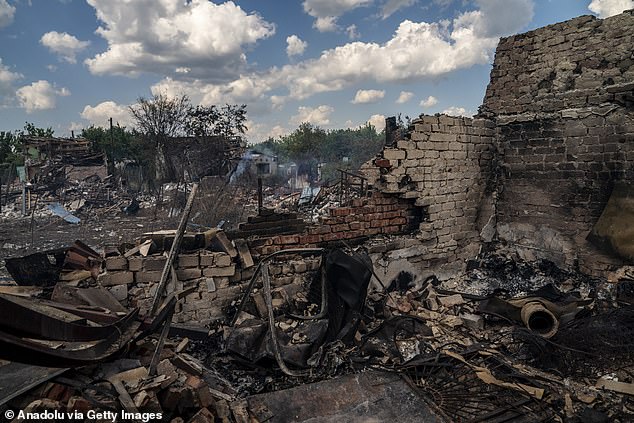 A view of the destruction of a house on the Kostyantynivka front as the war between Russia and Ukraine continues in Donetsk Oblast, Ukraine, June 20, 2024.