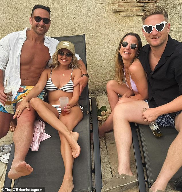 The Coronation Street actress, 40, smiled as she posed with her husband Adam Crofts and other friends at the Chateau De Saint Paul, where they enjoyed their friends' wedding over the weekend.