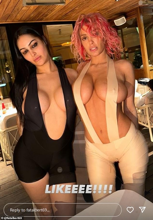 Bianca wasn't the only one scantily clad at the birthday dinner, as she posed for photos with a friend in a plunging black jumpsuit that showed off her curves.