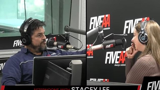 The former Adelaide Crows player left fellow radio commentator Stacey Lee (pictured, right) worried the station was going to get into trouble after he called out the Aussies 