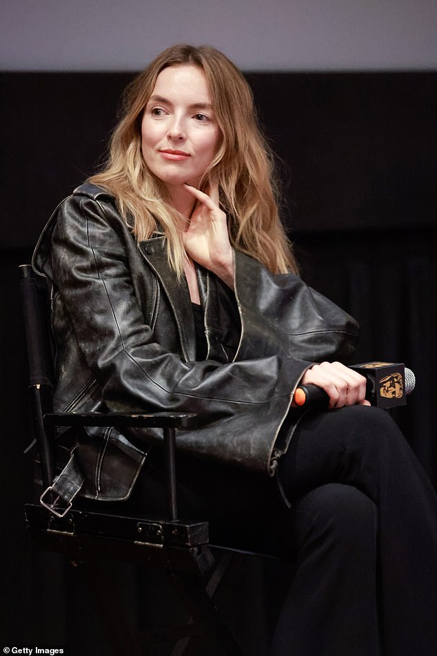 Channeling her on-screen alter ego, Jodie opted for an oversized leather jacket while attending the Q&A session.