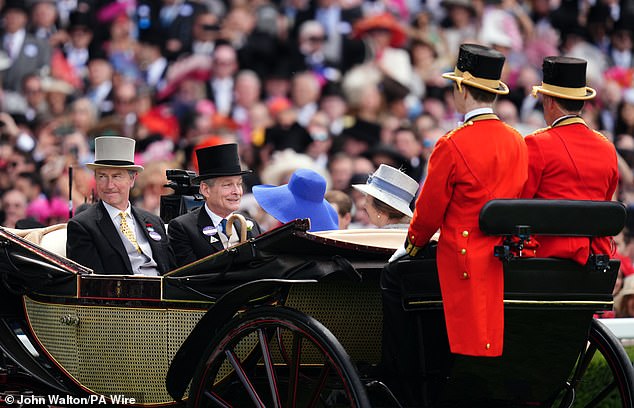 Princess Anne and Sarah Chatto joined their husbands in the royal carriage as they arrived for the third day of Royal Ascot.