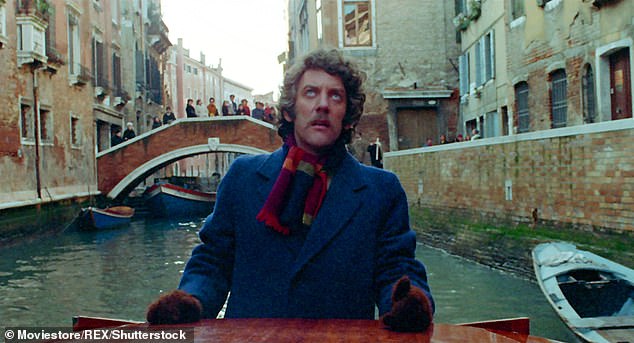 Sutherland photographed in a scene from the film, set in Venice.