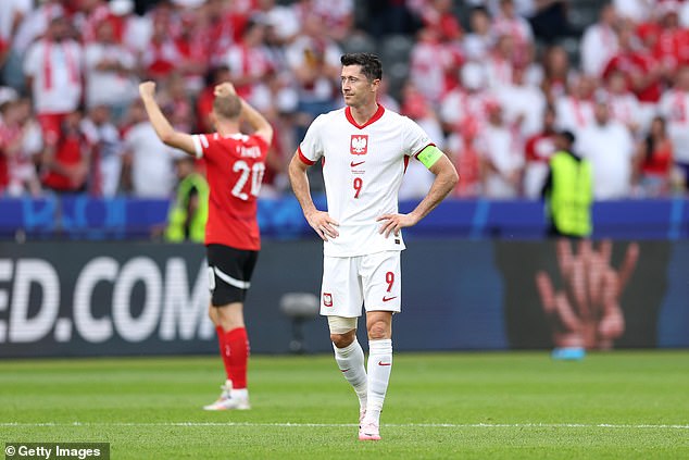 With Poland falling to the bottom of Group D, Robert Lewandowski's team (centre) are now on the verge of being eliminated from the tournament.