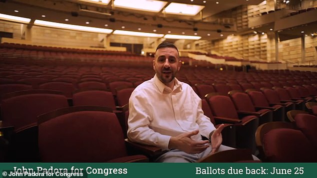 John Padora filmed a campaign ad, in part, while sitting in the same theater that Boebert was kicked out of.