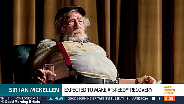 And I hear that Sir Ian, who spent much of this week in hospital after falling off the stage mid-performance at the Noel Coward Theater in the West End, was saved from worse injuries thanks to the thick jumpsuit he was wearing under the costume .