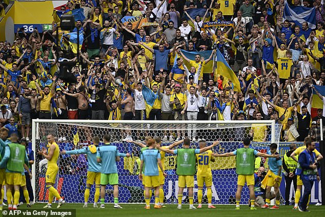 Ukrainian fans were enthusiastic throughout the match at the Dusseldorf Arena.