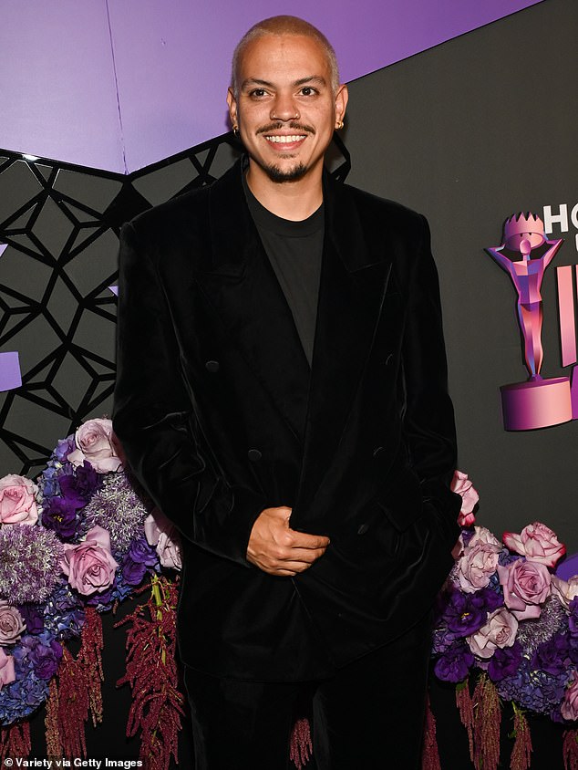 Evan Ross flew solo on the red carpet while his wife Ashlee Simpson and their children did not attend the event. He looked dapper in a black velvet double-breasted suit, which he wore with a matching sweatshirt.