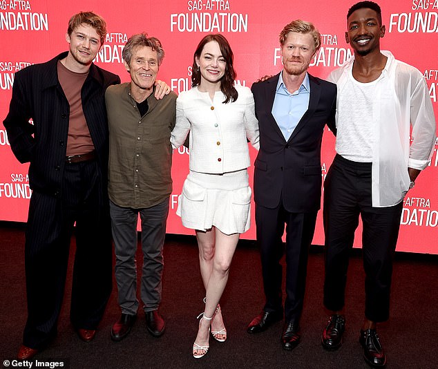 She was joined by her castmates Joe Alwyn, Willem Dafoe, Jesse Plemons and Mamoudou Athie on the red carpet at the event and later on stage for an interview.