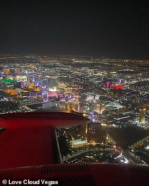 While Captain Tony says he can feel everything going on in the back, he claims he can't see or hear anything his beloved passengers are doing. Above: view from the plane at night.