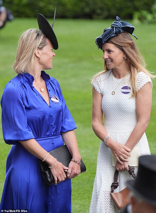 Mrs Dominic Spencer-Churchill (pictured right) attends day five of Royal Ascot on Saturday.