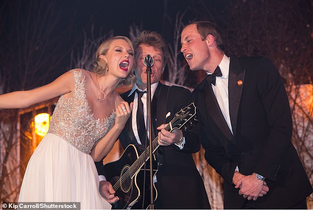 The connection between Taylor and Prince William dates back to 2013, when the couple performed with Bon Jovi (pictured) on stage during a charity event in London.