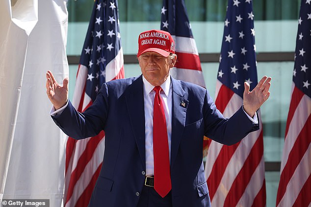 Donald Trump arrives at a rally at Festival Park on June 18 in Racine, Wisconsin.