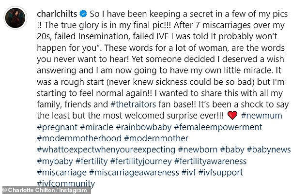 Charlotte added: 'It was a tough start (I never thought the illness could be so serious) but I'm starting to feel normal again! It's been a shock to say the least but the most welcome surprise ever!!!'