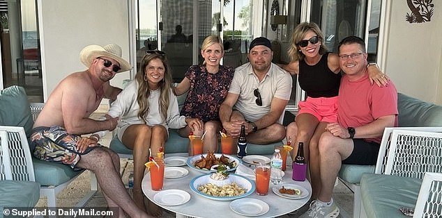 The couple (left) stayed on the island with old friends (right) to celebrate Ryan's 40th birthday before the bullets were found.