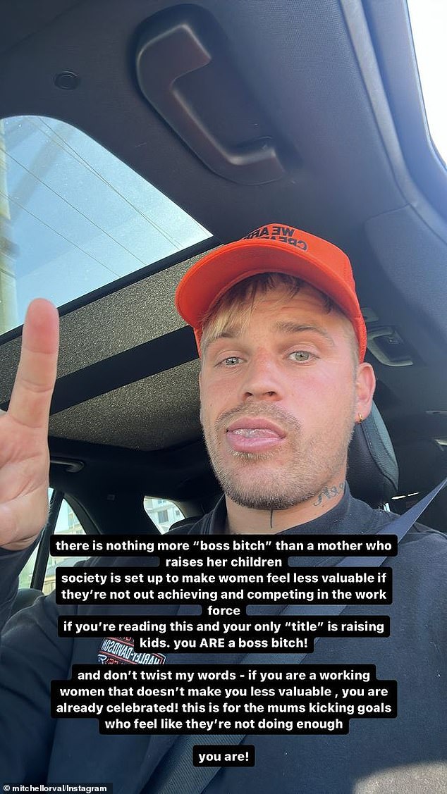 The former YouTube star took to Instagram to post a selfie of himself along with a lengthy message dedicated to moms who choose to stay home to raise their children.