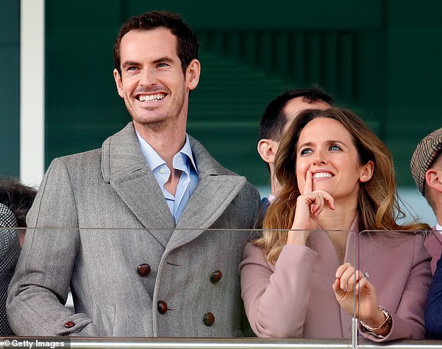 The three-time Grand Slam champion pictured with his wife Kim Murray at the Cheltenham Festival in March 2019.