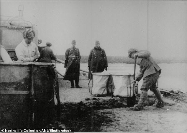 Shimizu was called upon to bury the burned bones of murdered inmates in an effort to conceal the unit's crimes. In the photo: Excavating in Unit 731