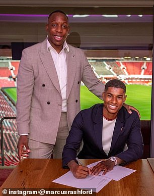 Marcus Rashford's (right) brother and agent, Dwaine Maynard (left), took to social media to lightly take aim at Gareth Southgate, moments after England's insipid draw with Denmark.