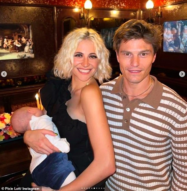 She said: 'The main thing is that I get to experience this whole new era with my little baby, Bertie. I'm going to take him with me on as many experiences and adventures as possible' (pictured with her husband Oliver Cheshire)