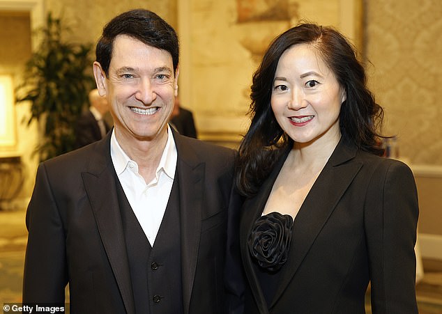 In February, Angela Chao, pictured with her husband, venture capitalist Jim Breyer, died when she failed to free herself from a Tesla SUV she had driven into a pond on their Texas ranch.