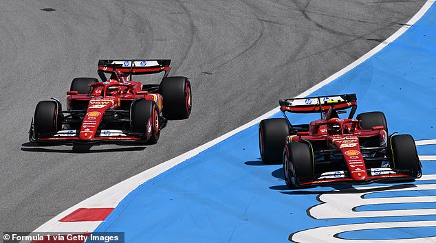 Charles Leclerc (right) beat Carlos Sainz to fifth place after a fight at the start of the race.