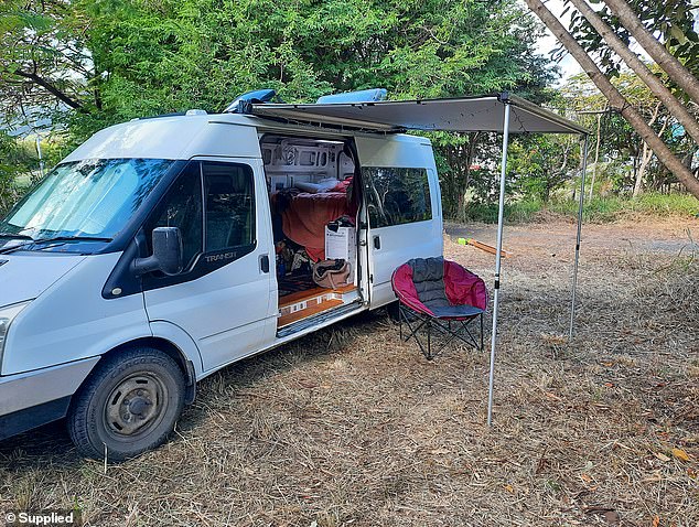 The van still has no kitchen, shower or running water, but he is looking to expand and insulate the interior. It currently has a bed, storage, small refrigerator, fan and sunroof.