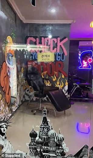 Staff at the tattoo studio said the men smashed a glass refrigerator with a chair.