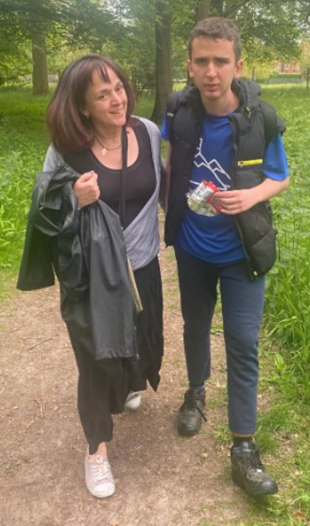 Some of the money belonged to her son Ollie, 17, who had just inherited £30,000 from his grandmother, while £11,000 was set aside for her stepson Noa, 24, who suffers from severe autism. In the photo: Noa and his mother Kate.