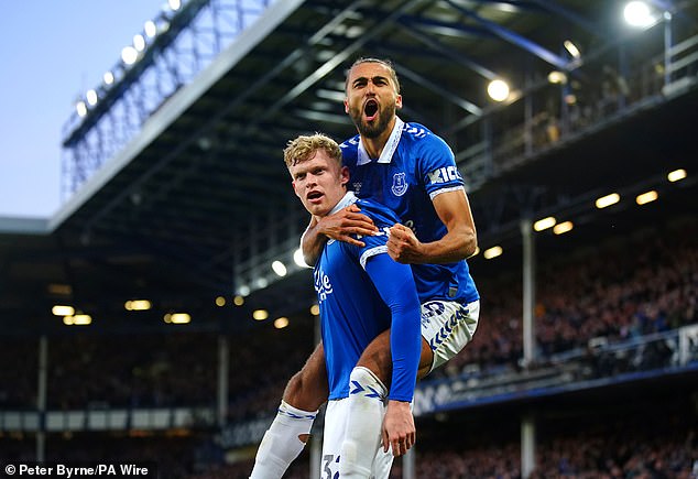 Man United have also been interested in signing Calvert-Lewin (right) but have also submitted a £38m bid for Jarrad Branthwaite.