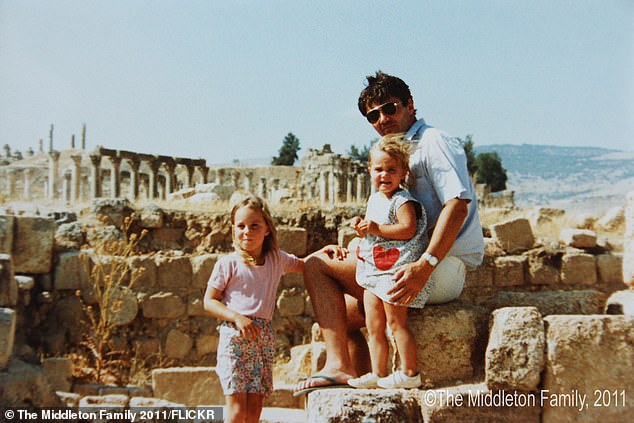 Four-year-old Catherine Middleton with her father and sister Pippa in Jerash, Jordan