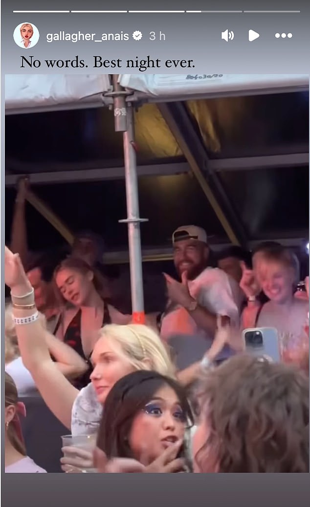 As part of the carousel, she uploaded a video showing her and all the other celebrities, including Travis Kelce, dancing and singing alongside Taylor.