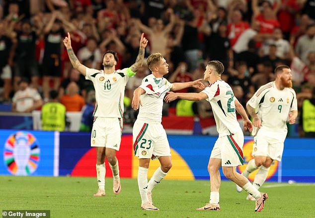 The Hungarian players were overjoyed as they achieved the crucial victory on Sunday.