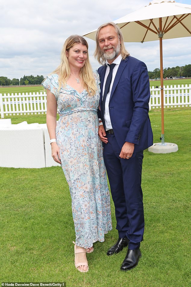 American actress Meredith Ostrom donned a floral ensemble Kristian Lokka donned a navy blue suit