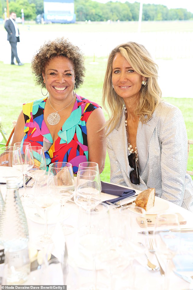 Lady Victoria added a little more glamor with diamond earrings and a Chanel pearl necklace while enjoying lunch with JoJo Dye.