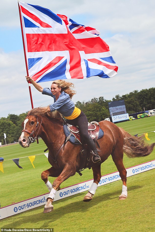 Riders perform horseback riding stunts at Out-Sourcing Inc's Royal Windsor Cup today