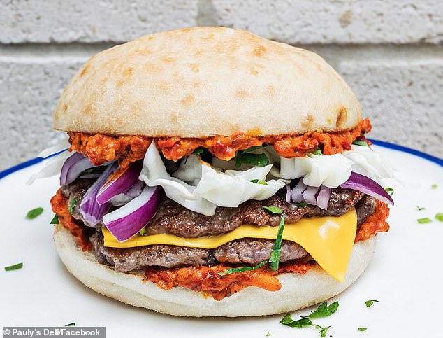 The Bulk King: Two grilled Cevapi sausage patties, cabbage, Spanish onions and a generous layer of vibrant ajvar