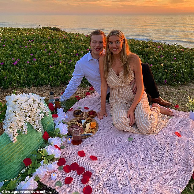 While many people reacted negatively to Smith's post, he continued to share his views on his big day on the internet. (pictured: the couple engaged in March 2022 in Del Mar, California)