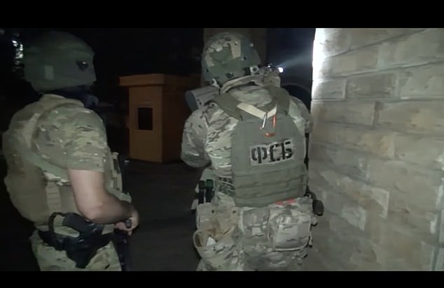 Members of the Russian internal security service FSB in the middle of the anti-terrorist operation in Dagestan last night