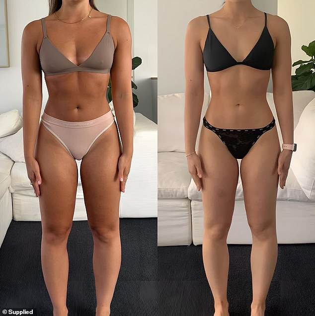 Before and after: While it may not seem drastic at first, the photos show the noticeable fat loss and toning in her lower body.